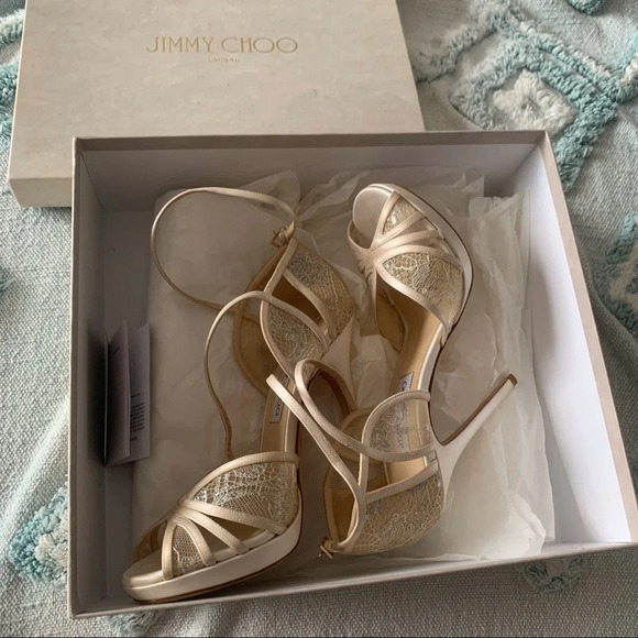 Jimmy Choo Ivory Lace Fayme Wedding Heel 38 - Picture 3 of 11